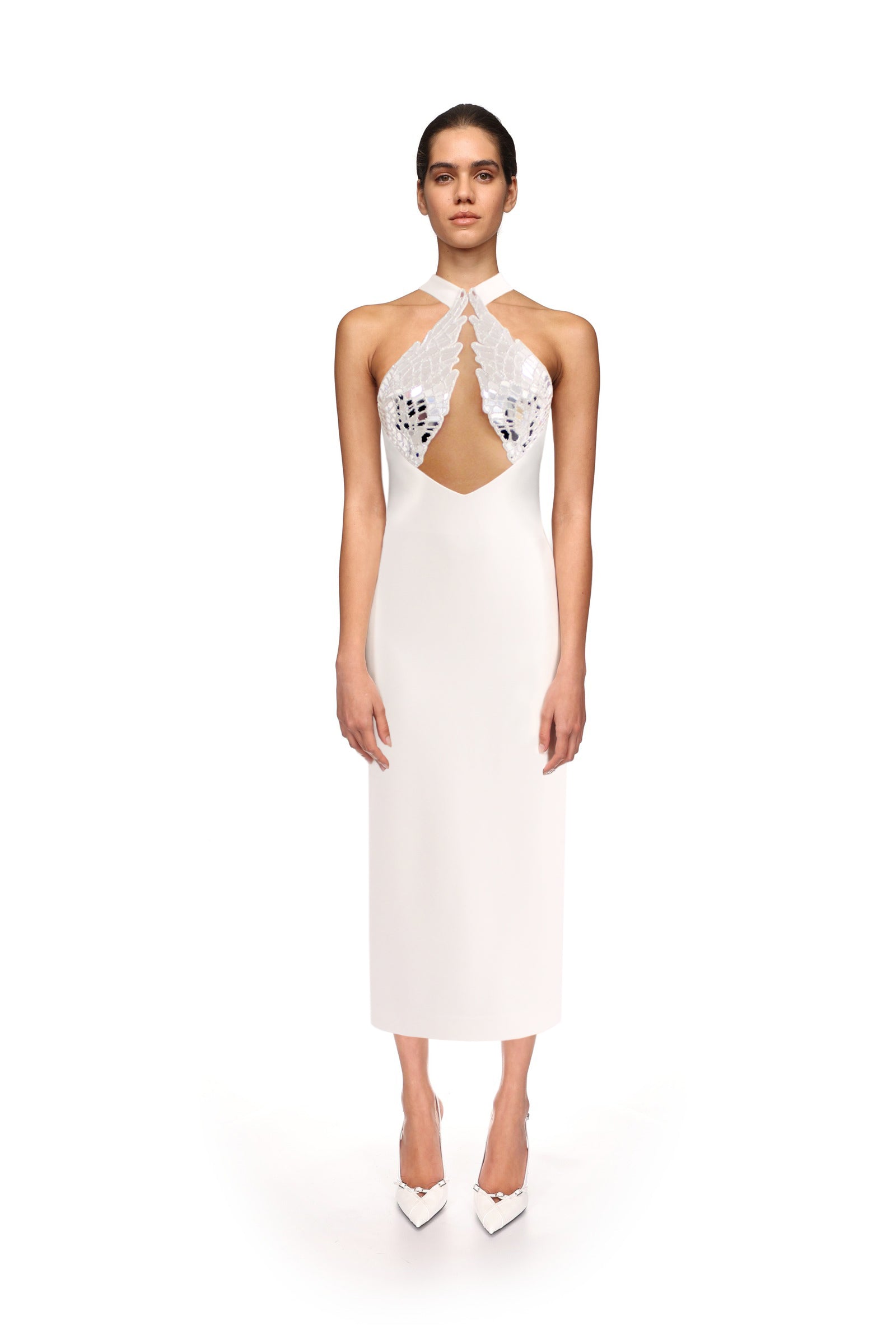 ワンピースその他 David Koma White asymmetrical midi dress DAVID KOMA - White Draped Asymmetric Midi Evening Dress