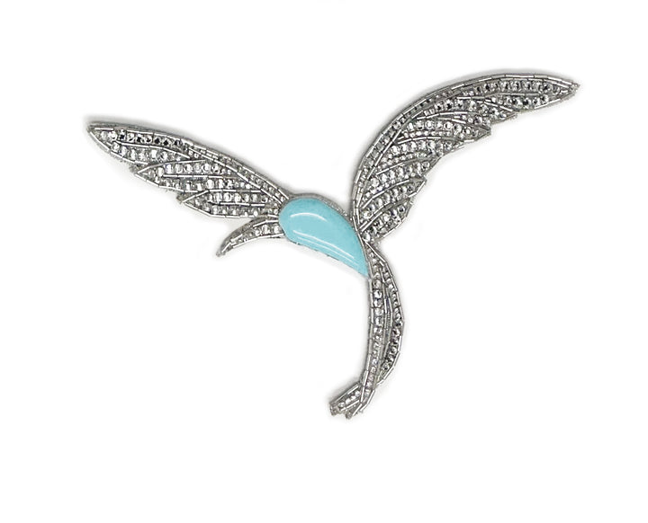 HUMMINGBIRD EMBROIDERY LARGE BROOCH