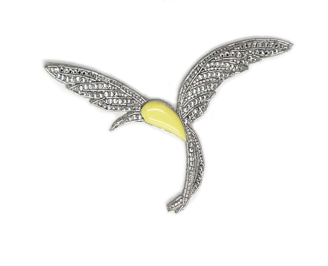 HUMMINGBIRD EMBROIDERY LARGE BROOCH