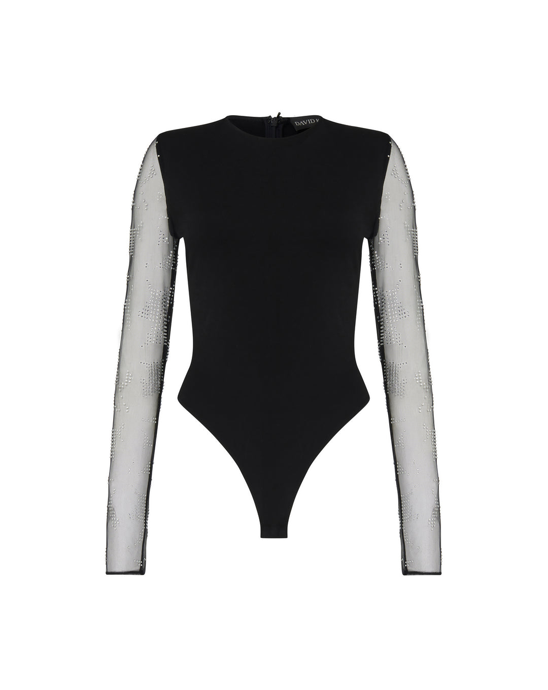 CYRSTAL FLOWER EMBR NET SLV BODYSUIT