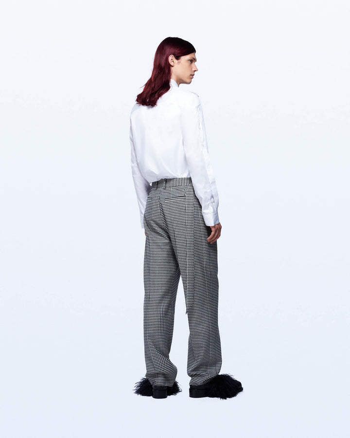 WIDE LEG HOUNDSTOOTH TUXEDO TROUSERS