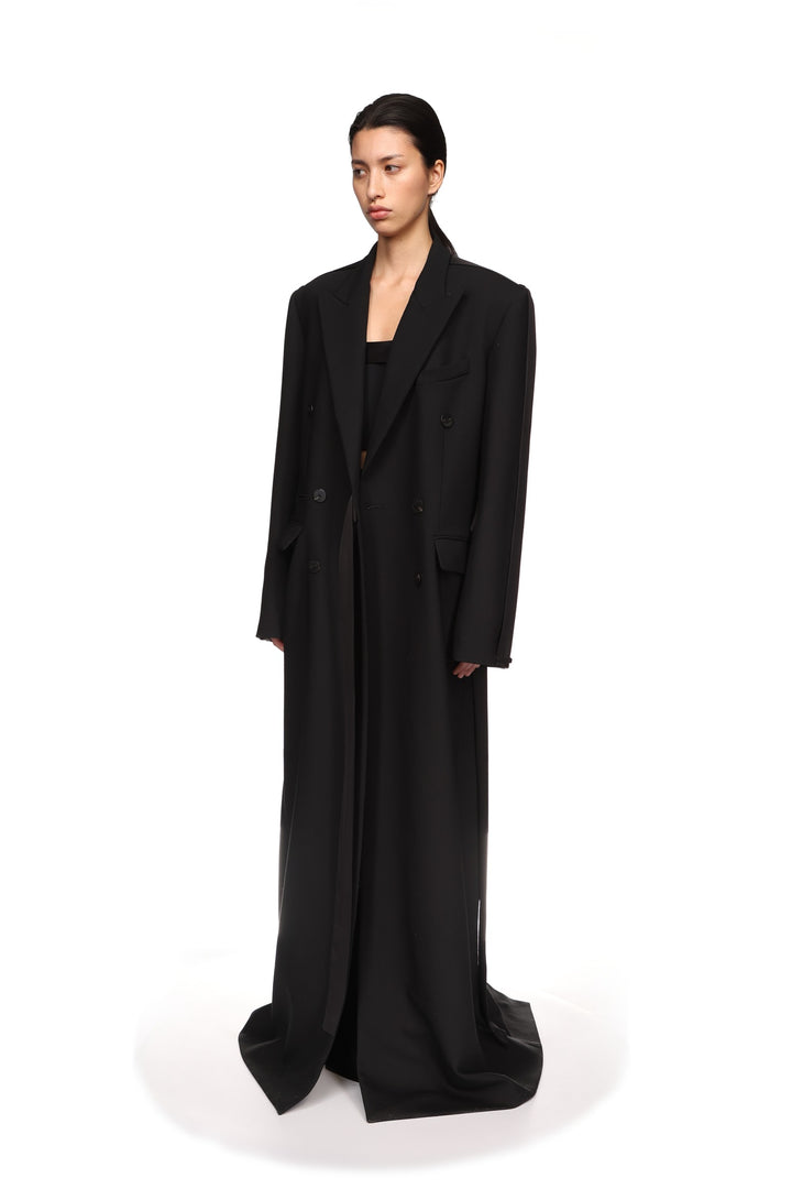 SATIN TAPE DETAIL OVERSIZED WOOL COAT