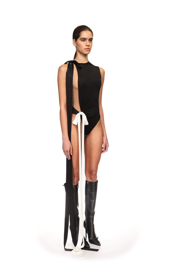 DOUBLE SATIN BOW BODYSUIT