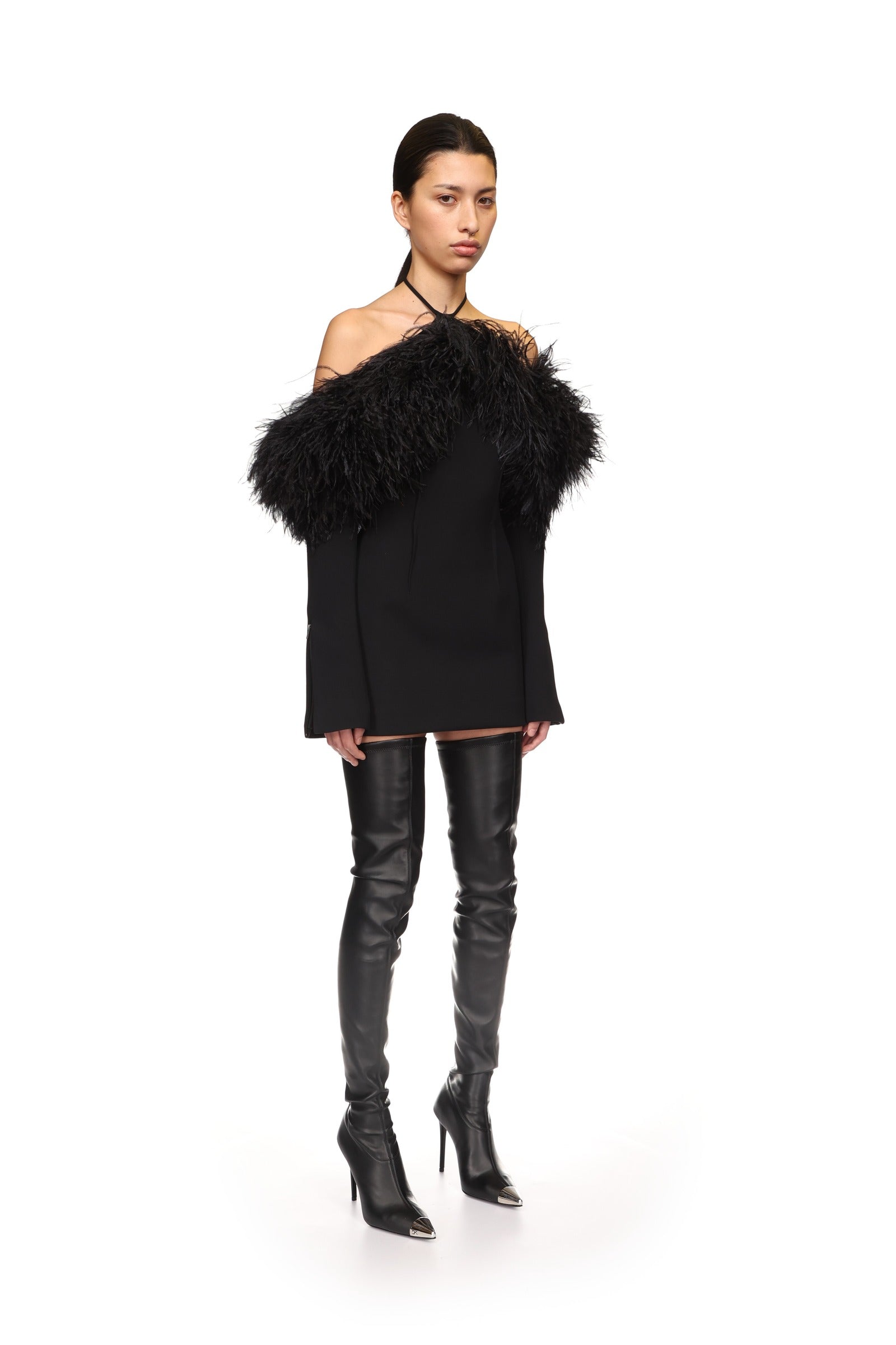 OFF THE SHOULDER FEATHER MINI DRESS – David Koma