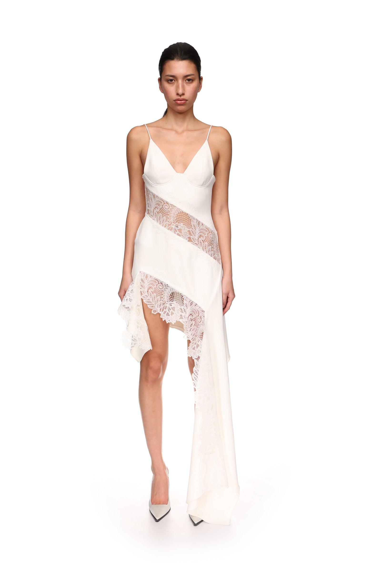 ASYMMETRIC LACE INSERT DRESS – David Koma