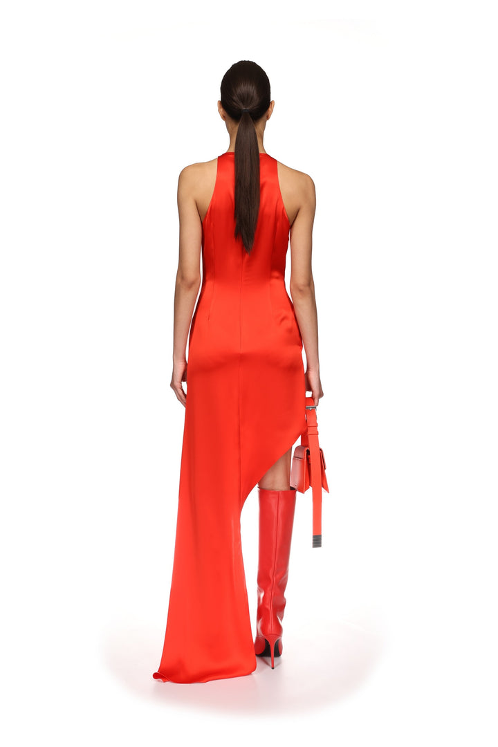 ASYMMETRIC SATIN DRAPE GOWN