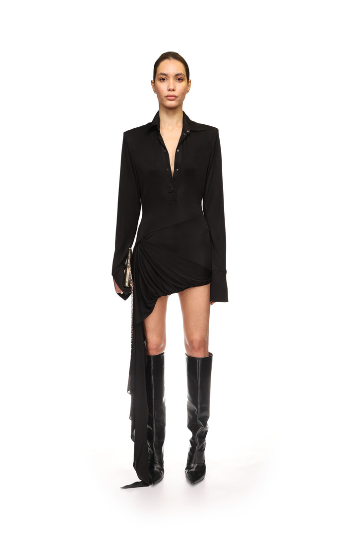 FRONT DRAPE SKIRT POLO SHIRT DRESS