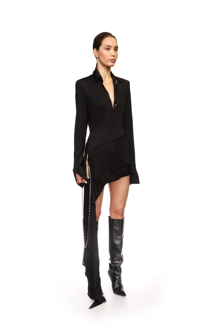 FRONT DRAPE SKIRT POLO SHIRT DRESS
