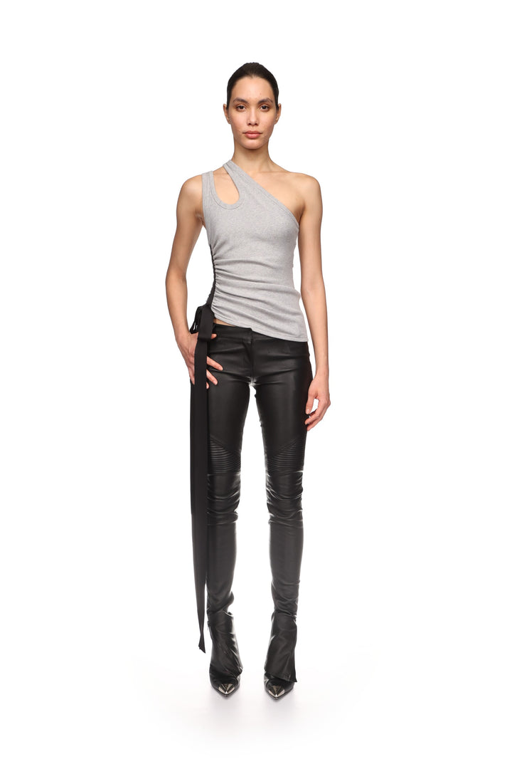 RUCHED SIDE AND SATIN BOW TOP IN GREY