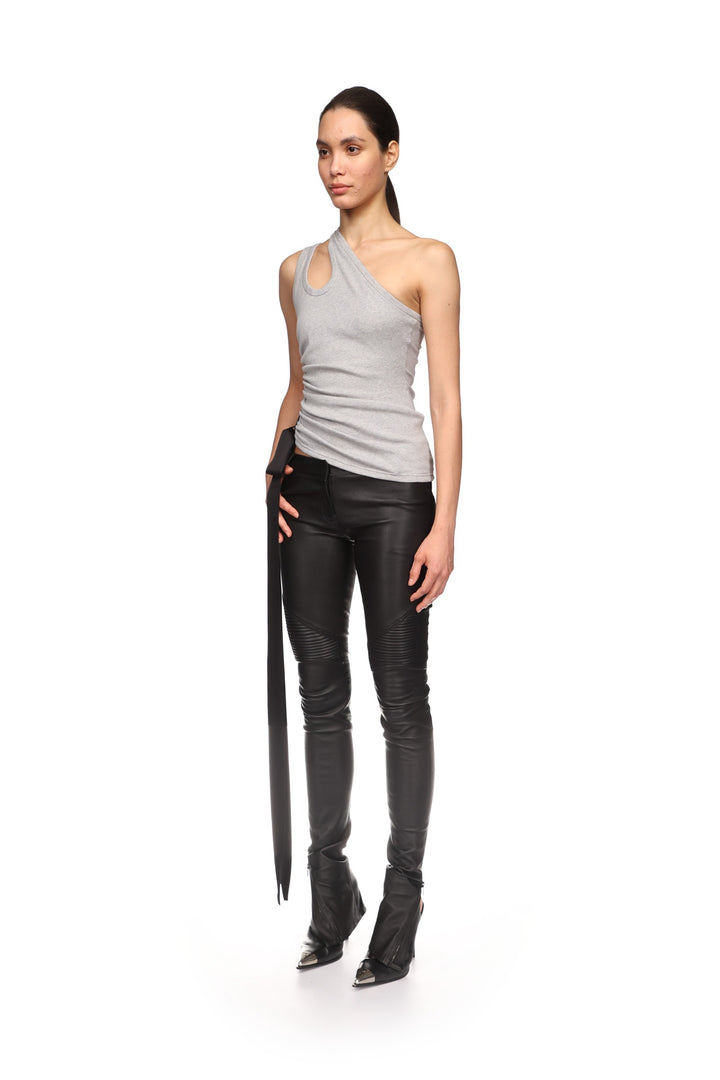 RUCHED SIDE AND SATIN BOW TOP IN GREY