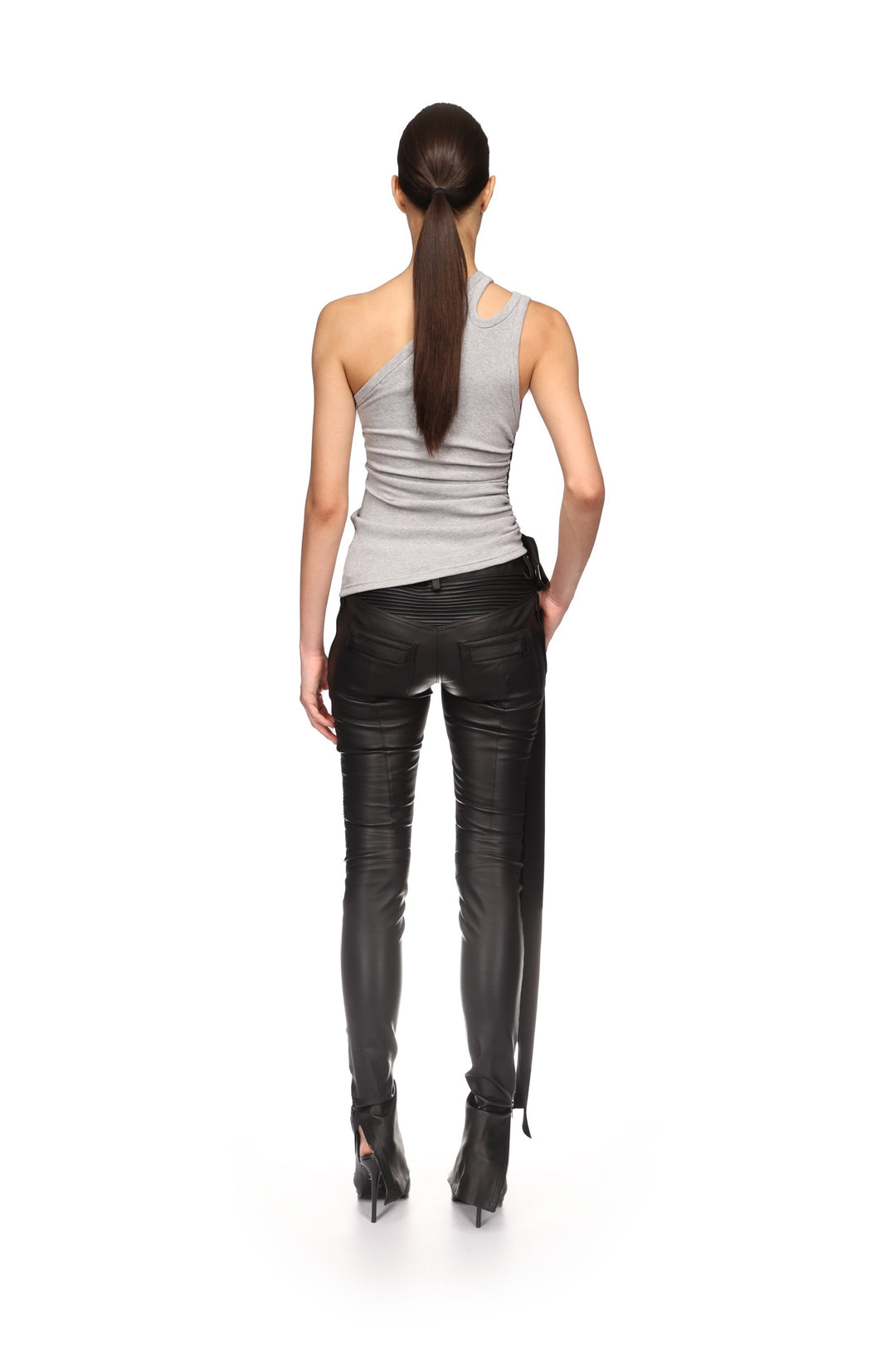 RUCHED SIDE AND SATIN BOW TOP IN GREY