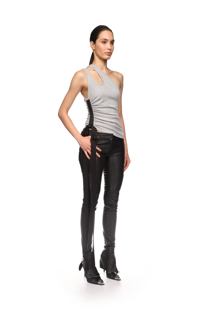 RUCHED SIDE AND SATIN BOW TOP IN GREY