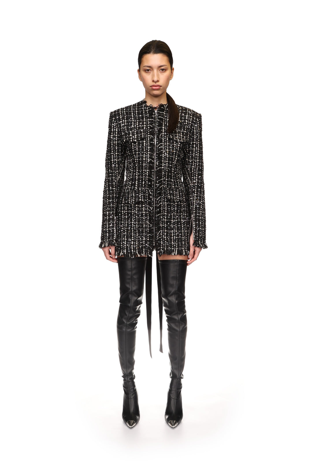 TWEED AND SATIN BOW MINI DRESS