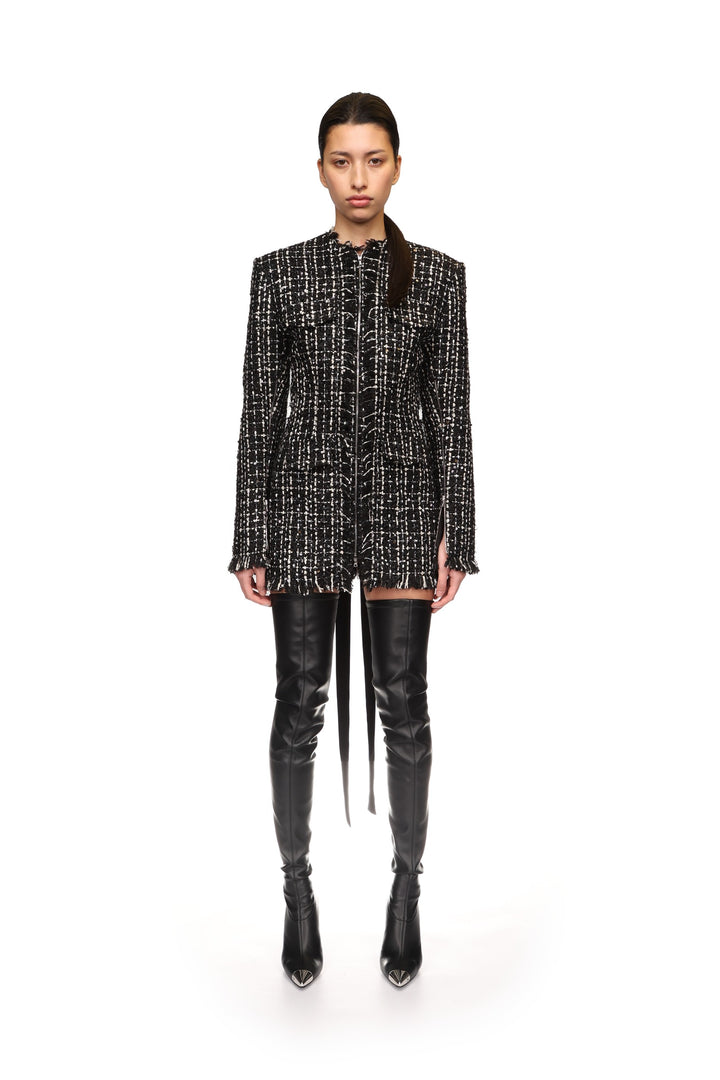 TWEED AND SATIN BOW MINI DRESS