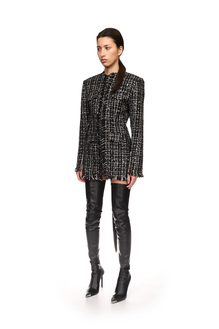 TWEED AND SATIN BOW MINI DRESS