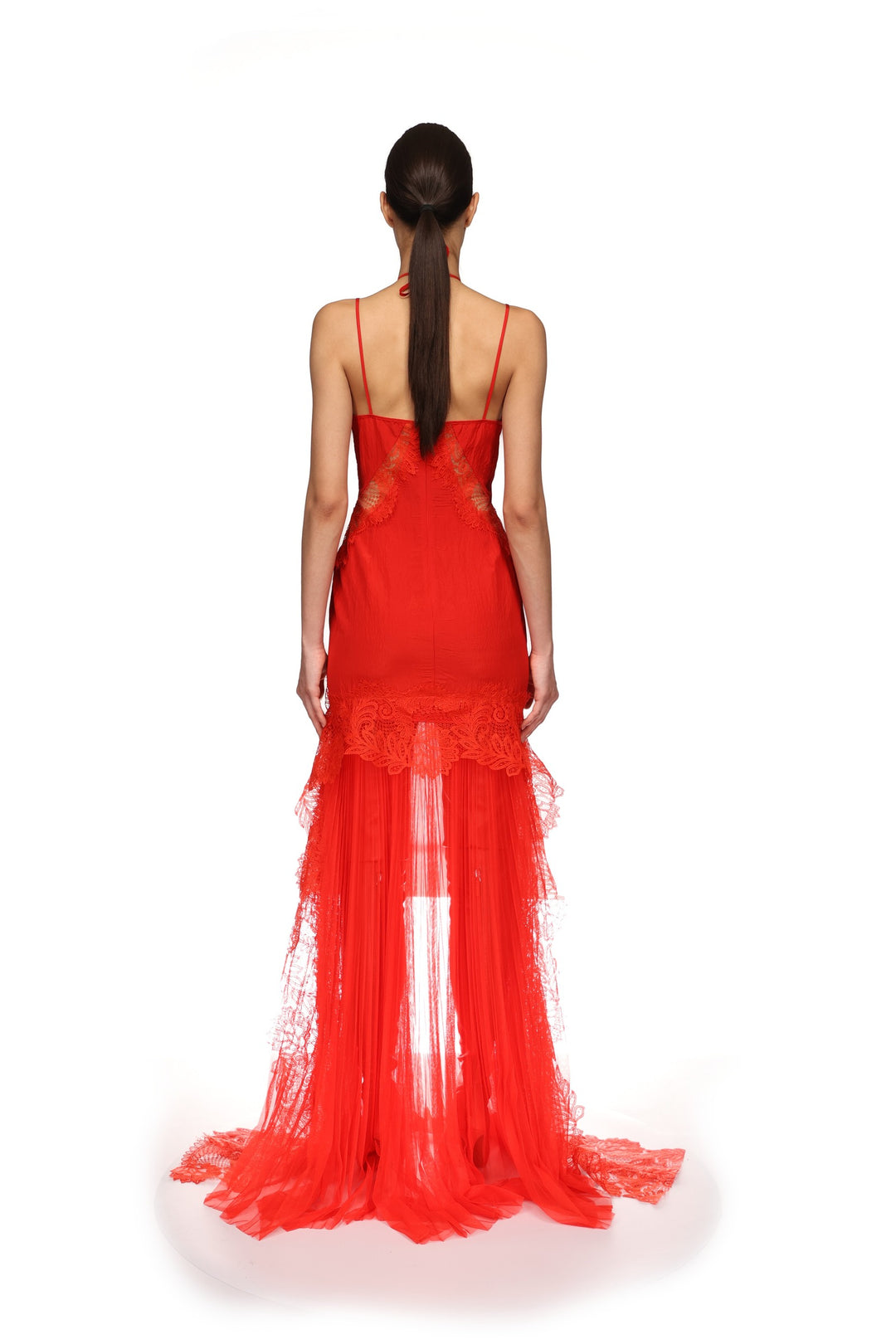 PLEATED SKIRT AND LACE TRIM GOWN