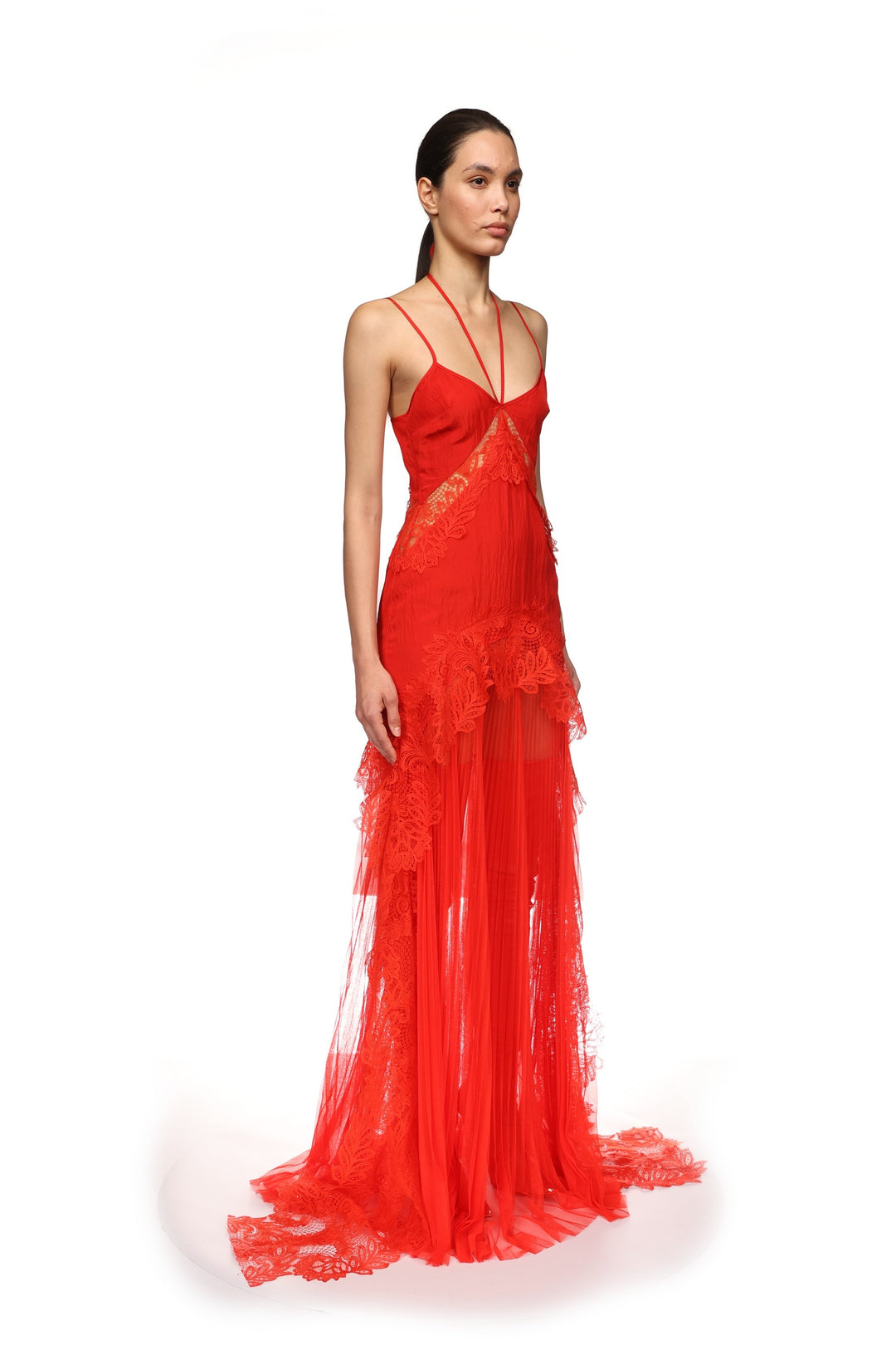 PLEATED SKIRT AND LACE TRIM GOWN