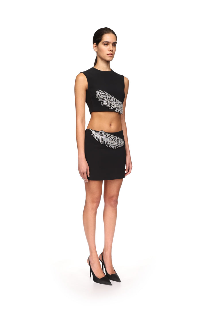 CRYSTAL FEATHER MINI SKIRT