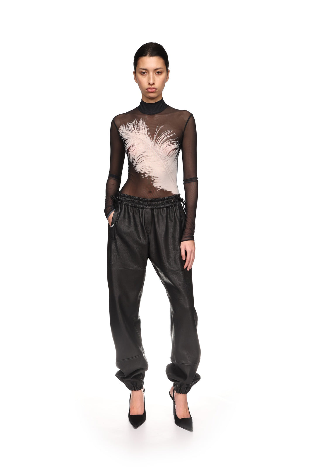 PRINTED MESH LONG SLEEVE BODYSUIT