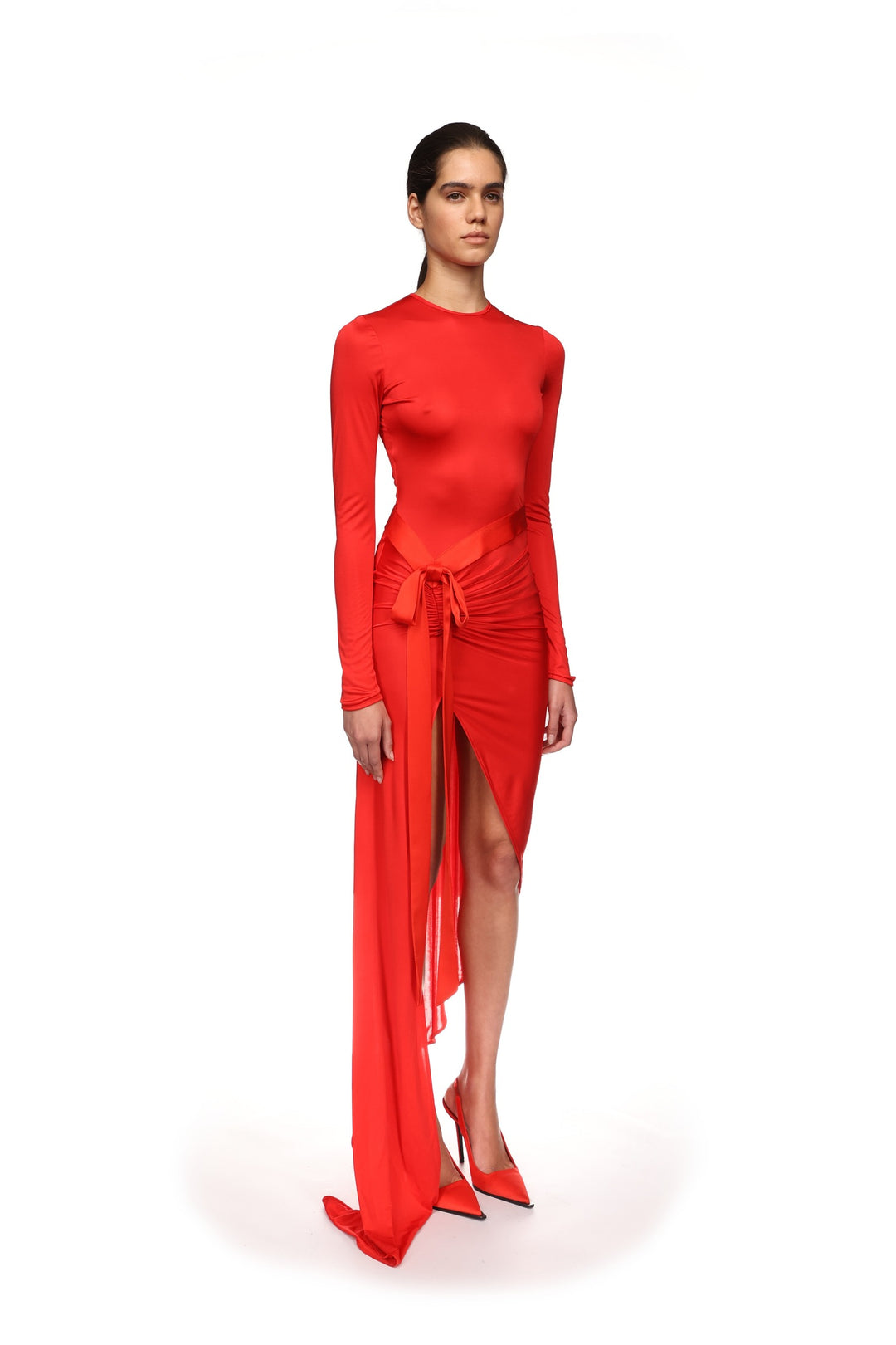 ASYMMETRIC DRESS WITH SATIN BOW