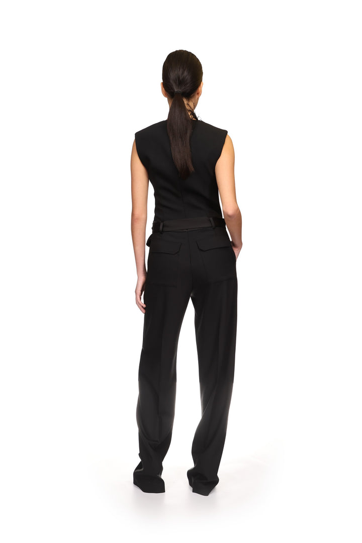 DETACHABLE FEATHER TRIM JUMPSUIT