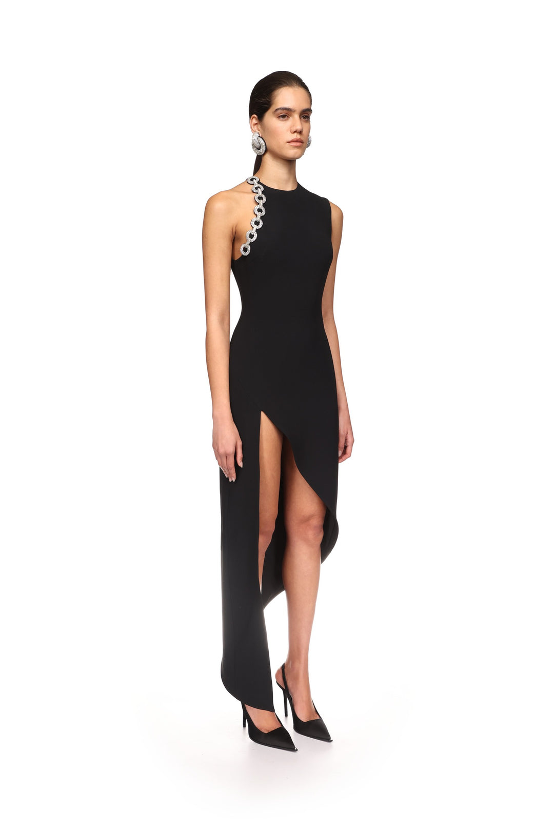 CRYSTAL CIRCLE CHAIN CHEST EMBROIDERY DRESS