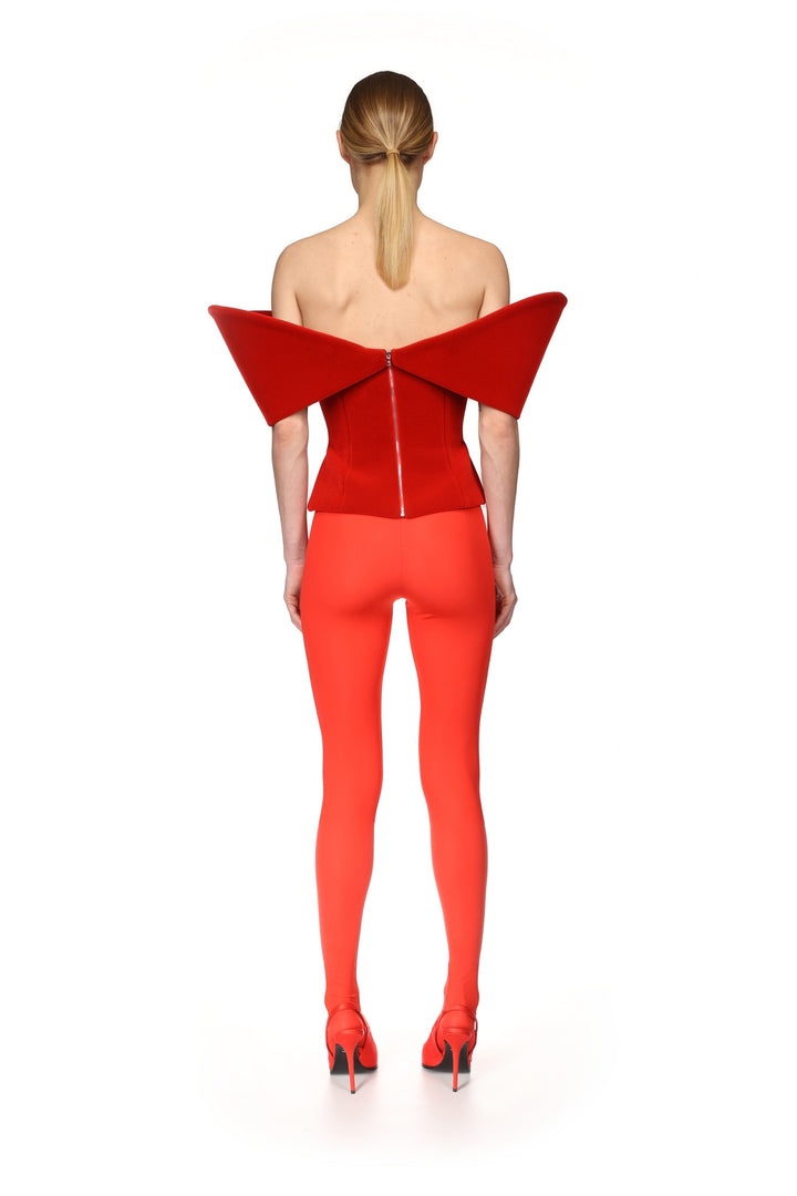 OFF SHOULDER SCULPTURED CORSET TOP IN RED