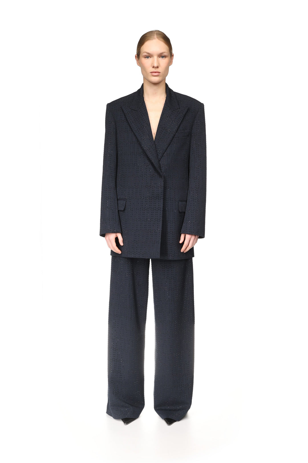 ALLOVER RHINESTONE EMBROIDERED TAILORED TROUSERS