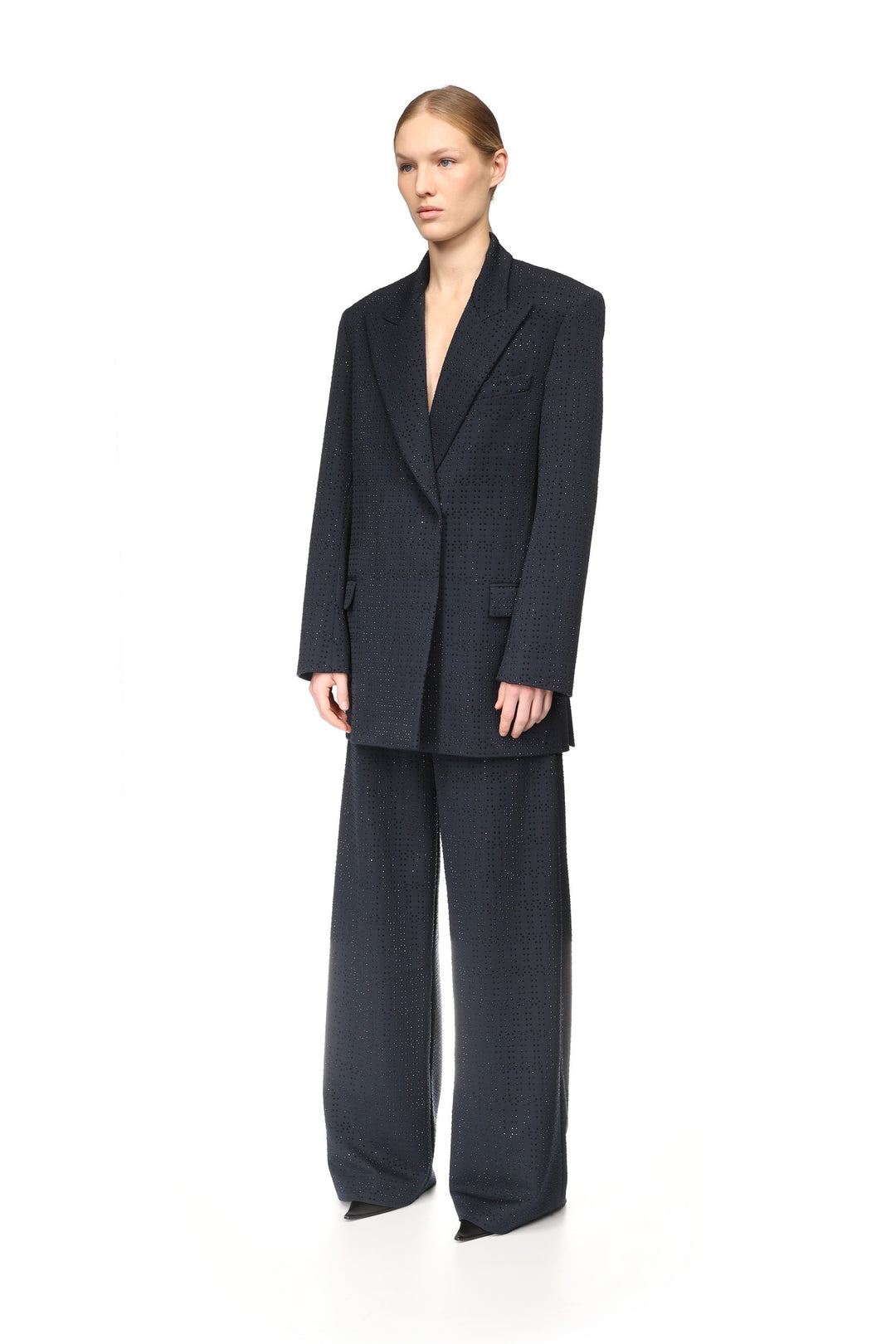 ALLOVER RHINESTONE EMBROIDERED TAILORED TROUSERS