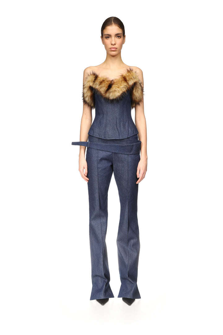 DETACHABLE FAUX-FUR TRIM CORSET TOP