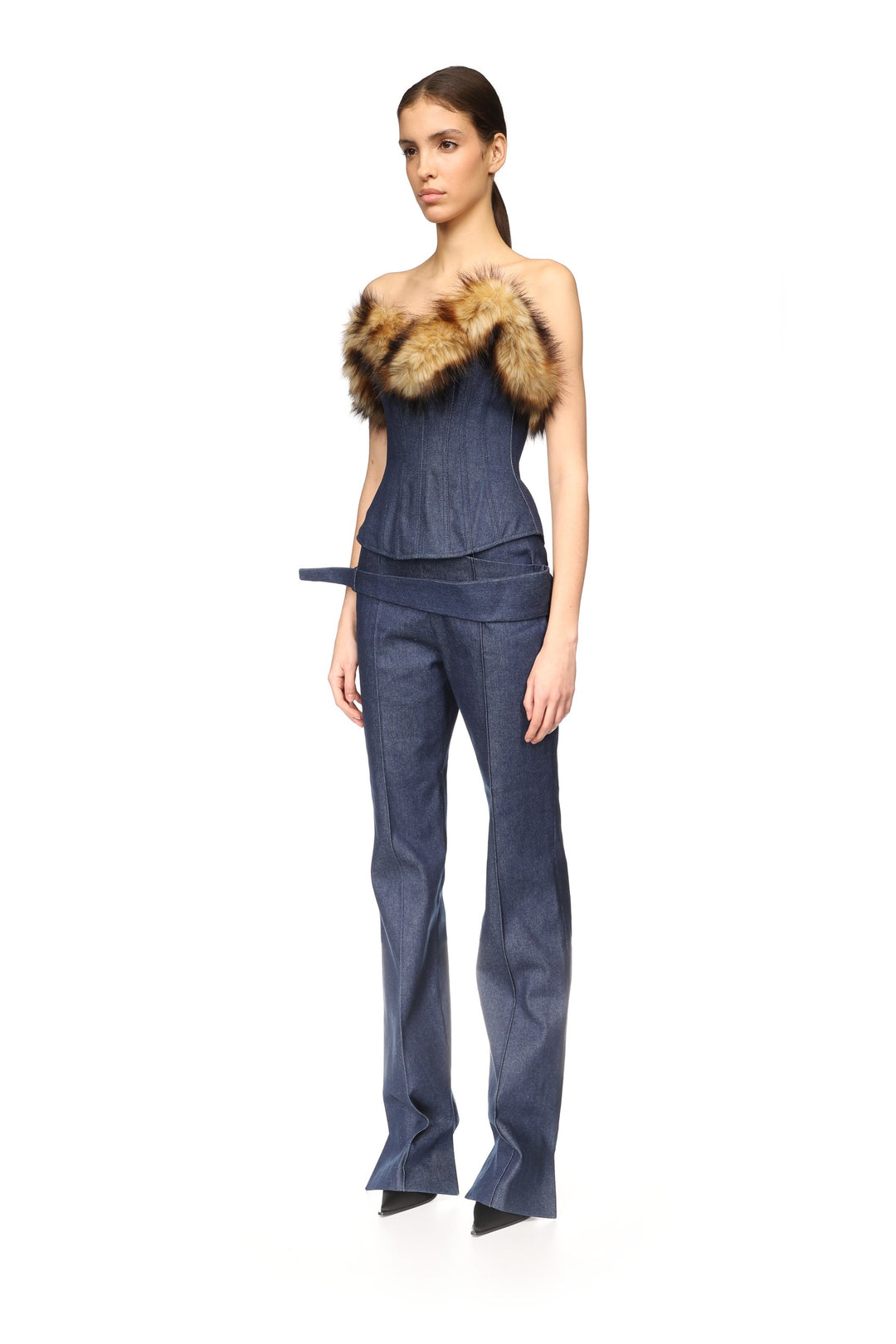 DETACHABLE FAUX-FUR TRIM CORSET TOP