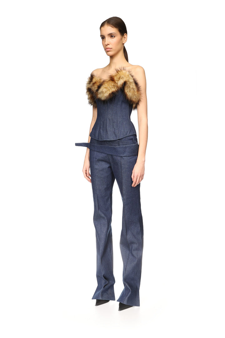 DETACHABLE FAUX-FUR TRIM CORSET TOP
