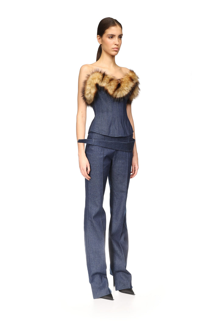 DETACHABLE FAUX-FUR TRIM CORSET TOP