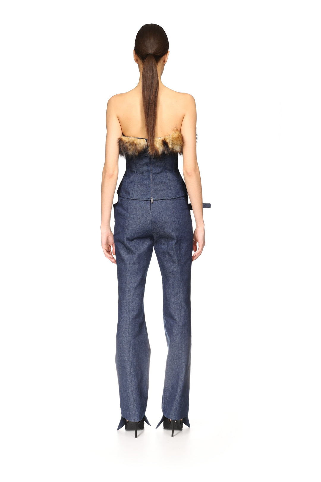 DETACHABLE FAUX-FUR TRIM CORSET TOP