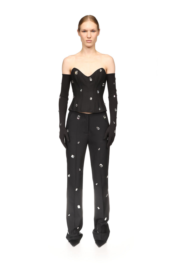 ALLOVER CRYSTAL EMBROIDERED LONG JERSEY GLOVES