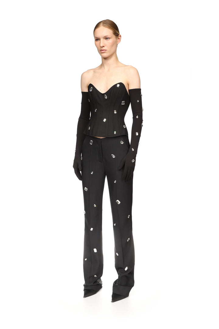 ALLOVER CRYSTAL EMBROIDERED LONG JERSEY GLOVES