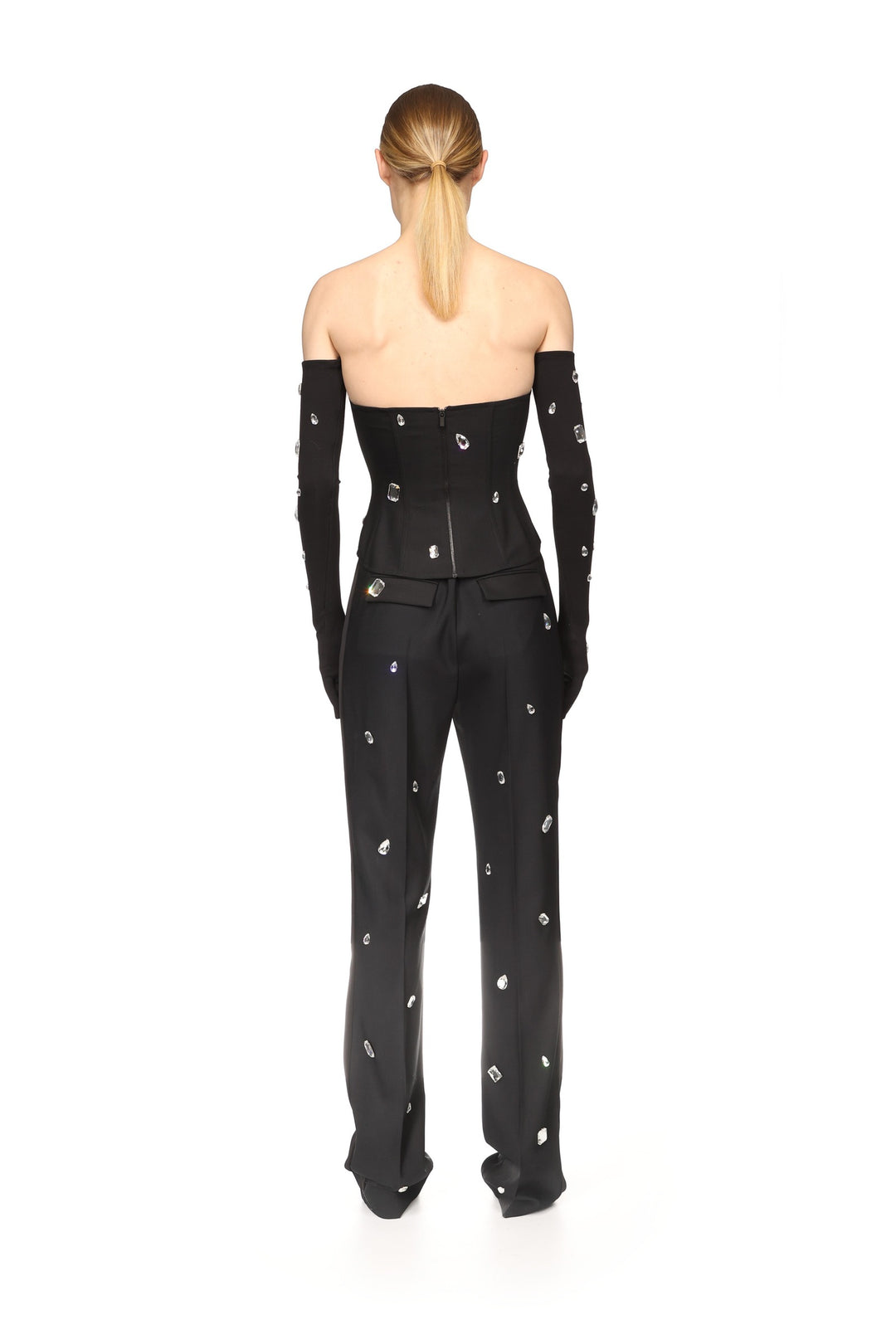 ALLOVER CRYSTAL EMBROIDERED LONG JERSEY GLOVES
