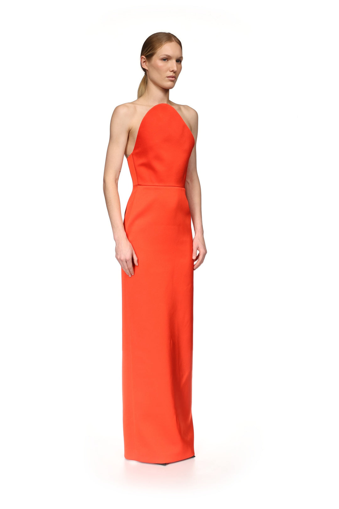 ASYMMETRIC CUT STRAPLESS GOWN