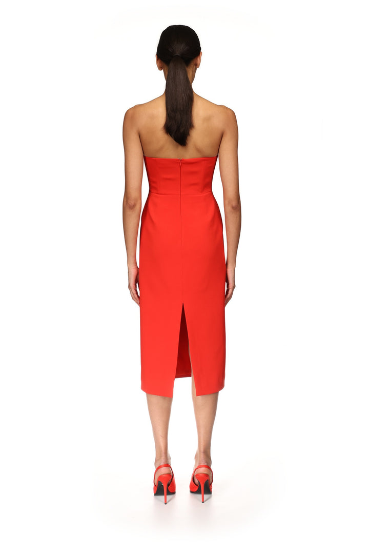 CROC RHINESTONE EMBROIDERY STRAPLESS MIDI DRESS