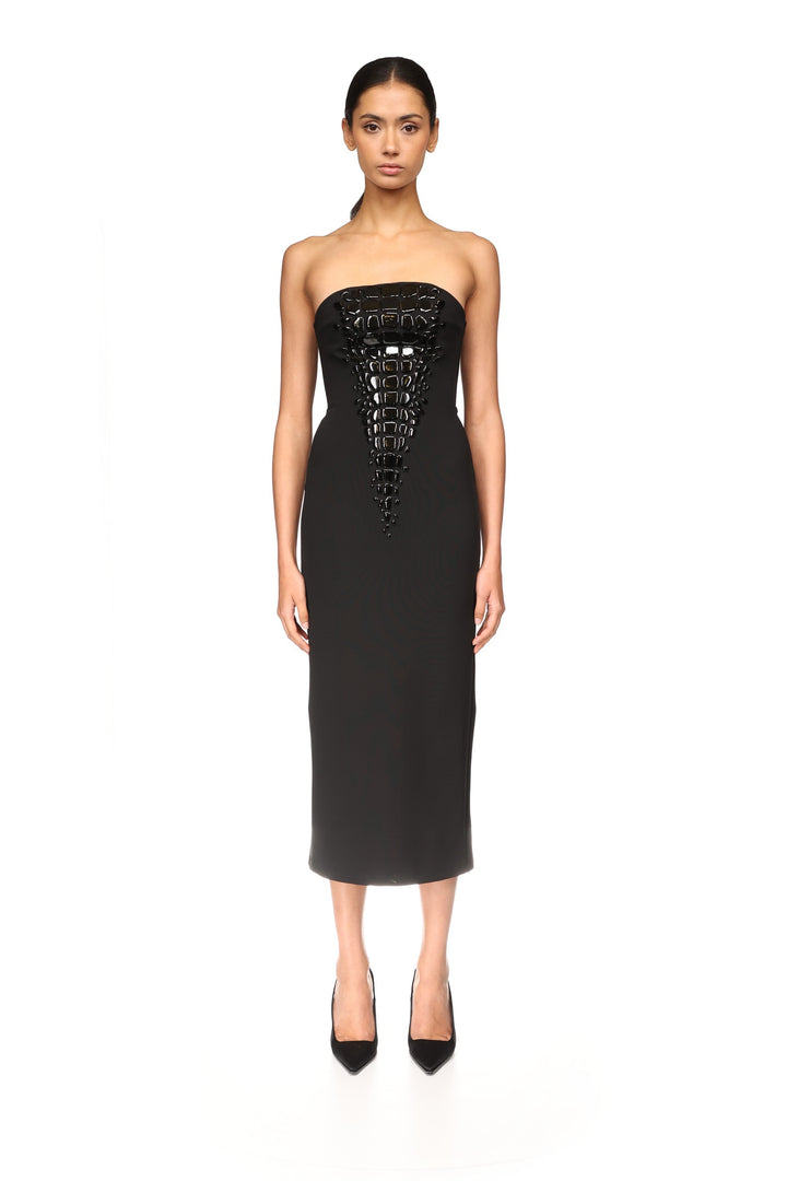 CROC ENAMEL EMBROIDERY MIDI DRESS
