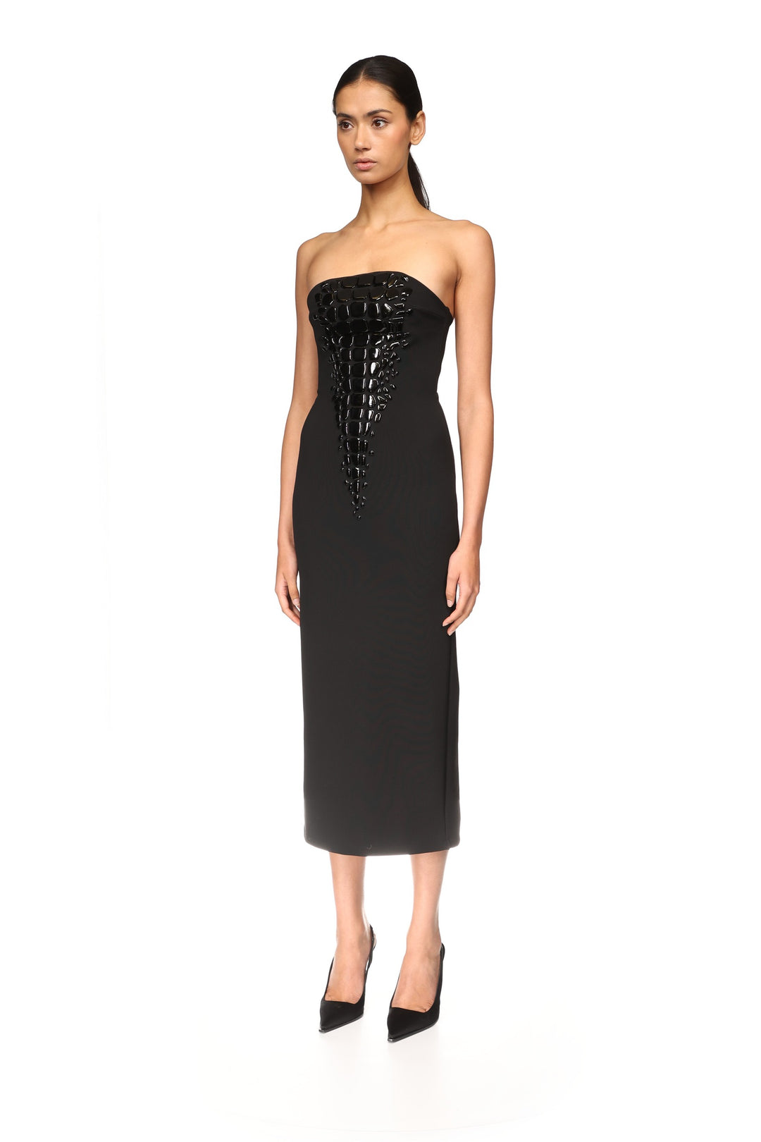CROC ENAMEL EMBROIDERY MIDI DRESS