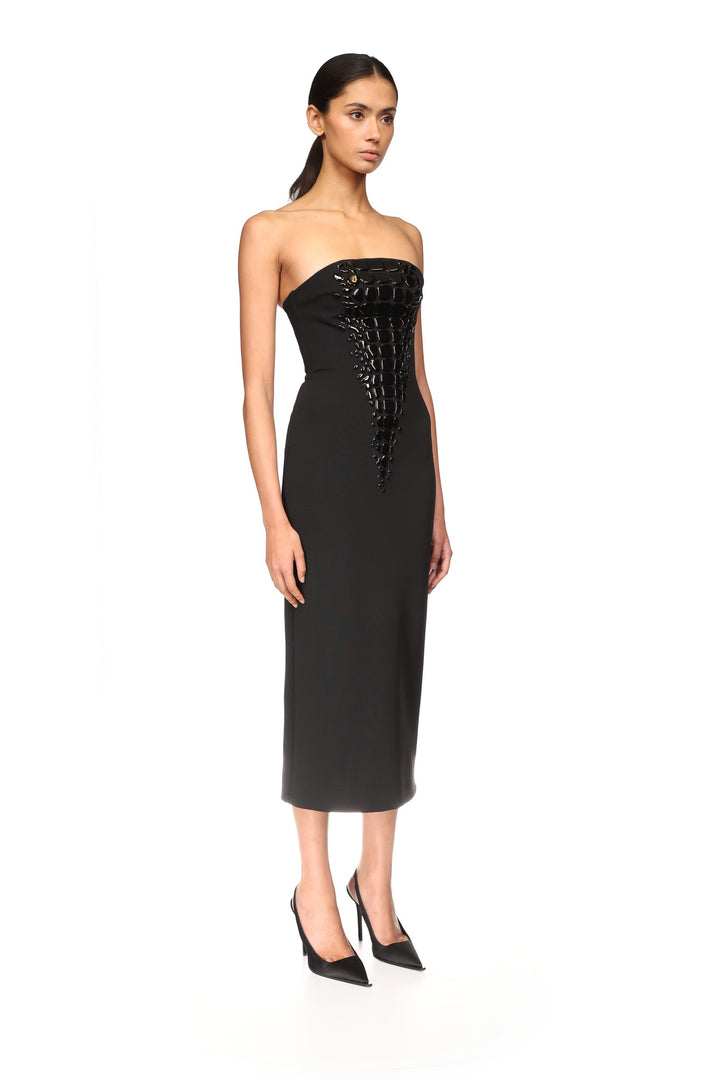 CROC ENAMEL EMBROIDERY MIDI DRESS