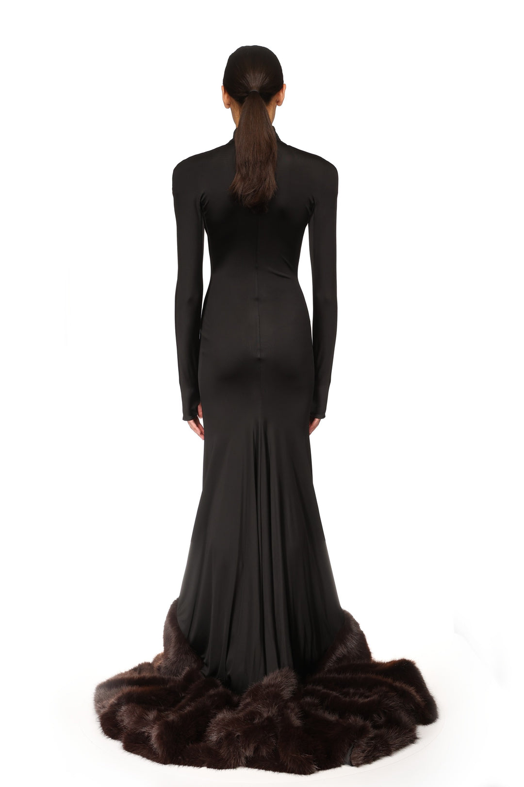 LONG SLEEVE GOWN WITH FAUX-FUR HEM