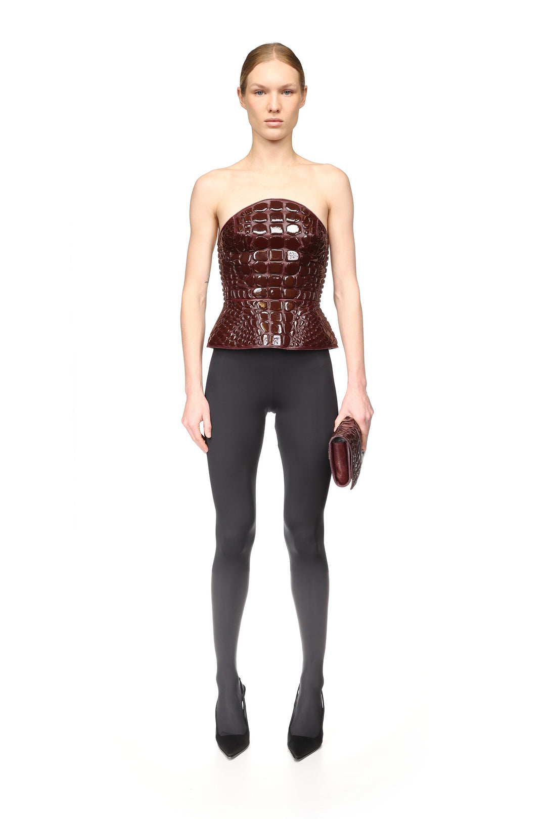 CROC ENAMEL EMBROIDERY LEATHER TOP
