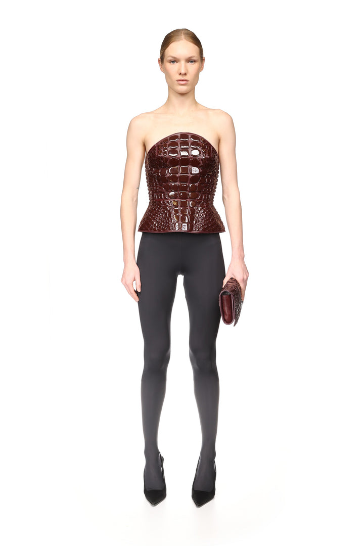 CROC ENAMEL EMBROIDERY LEATHER TOP