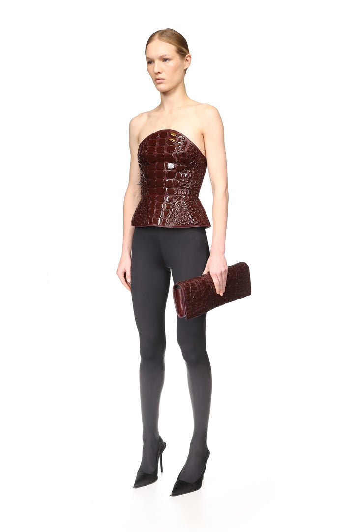 CROC ENAMEL EMBROIDERY LEATHER TOP