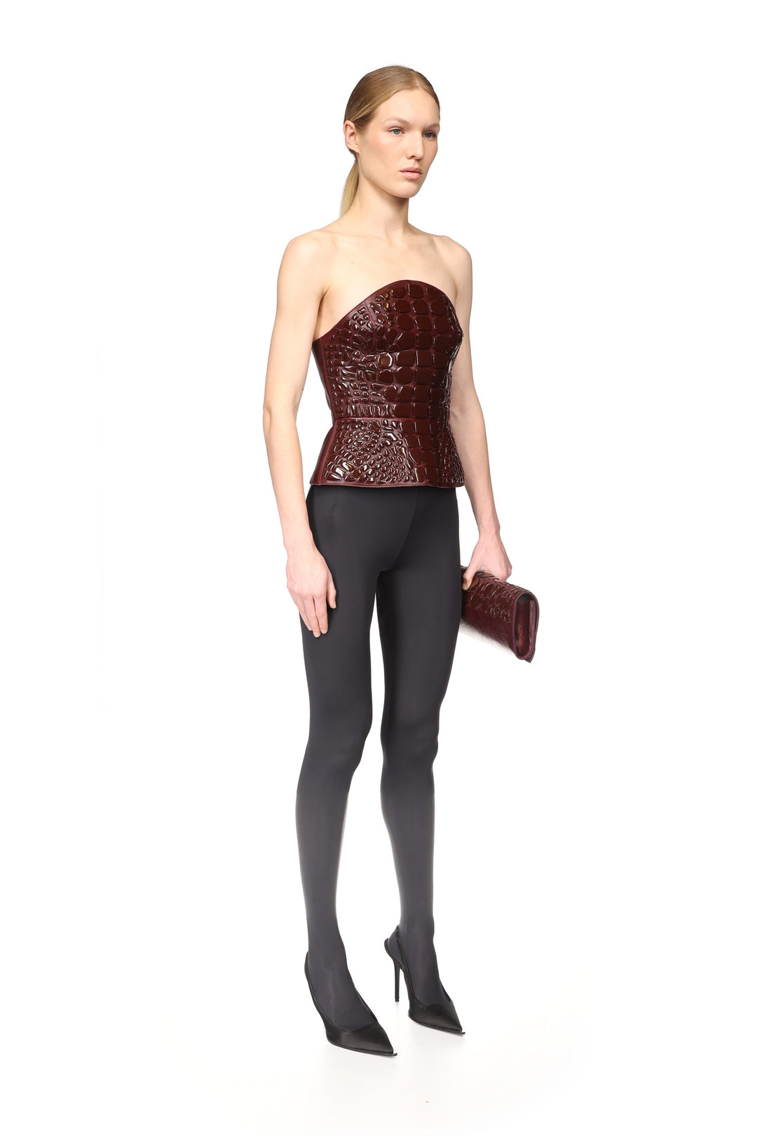 CROC ENAMEL EMBROIDERY LEATHER TOP