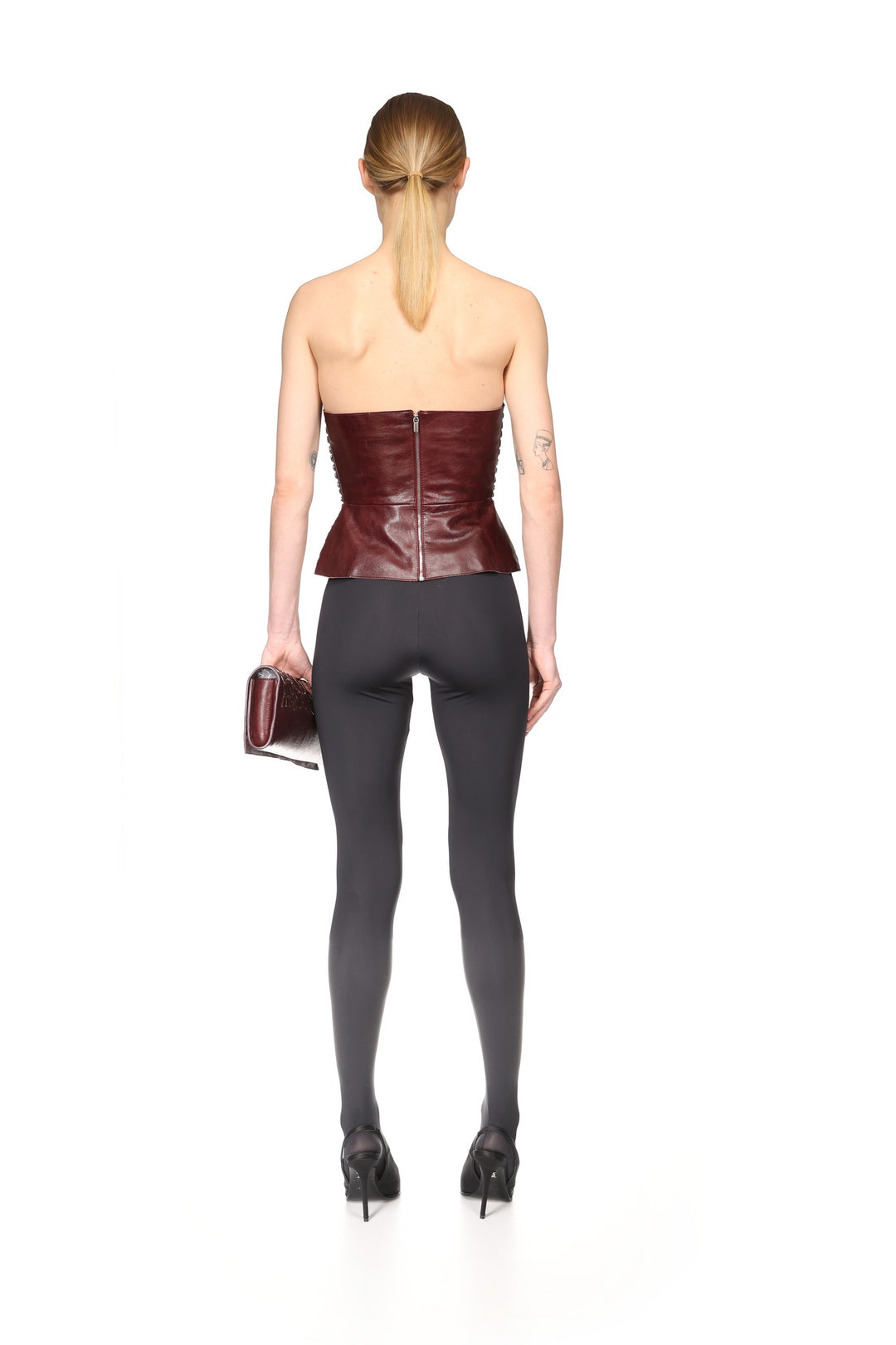 CROC ENAMEL EMBROIDERY LEATHER TOP
