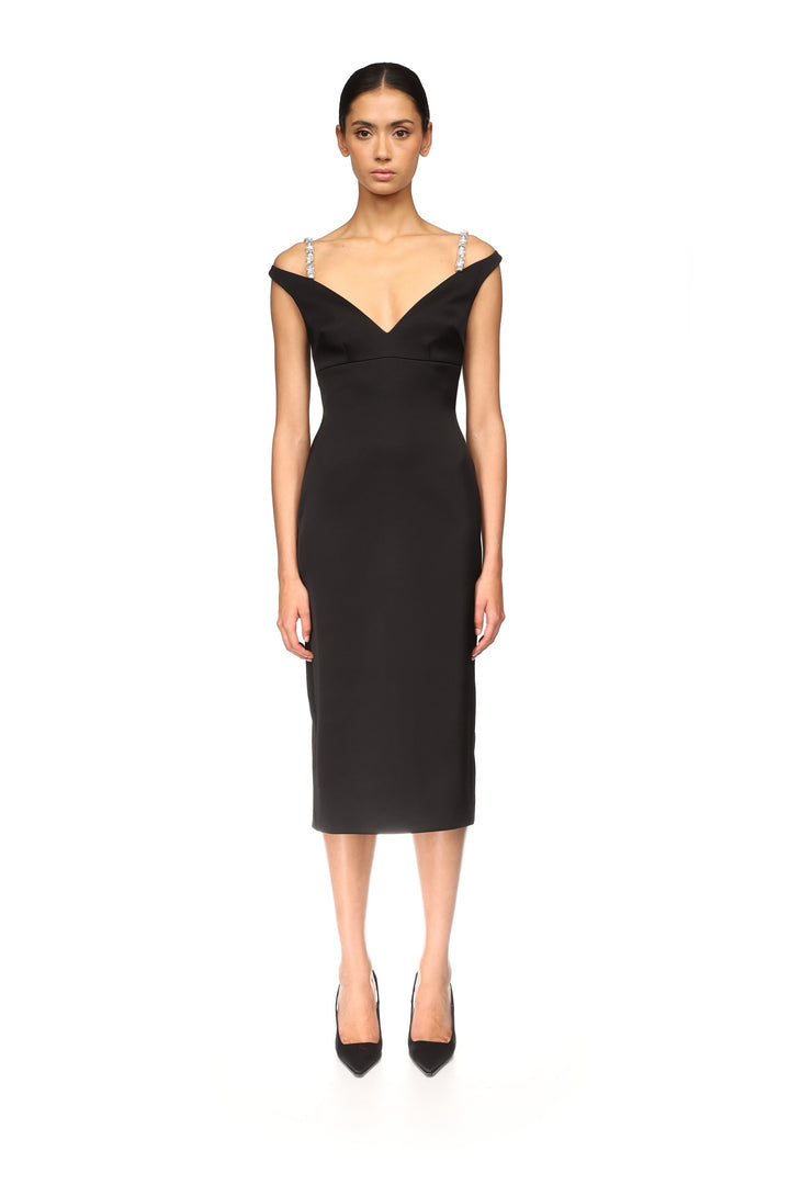 CRYSTAL STRAP DETAIL MIDI DRESS