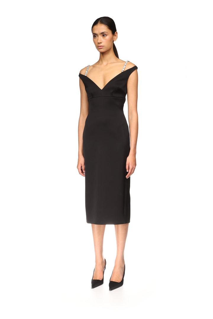 CRYSTAL STRAP DETAIL MIDI DRESS